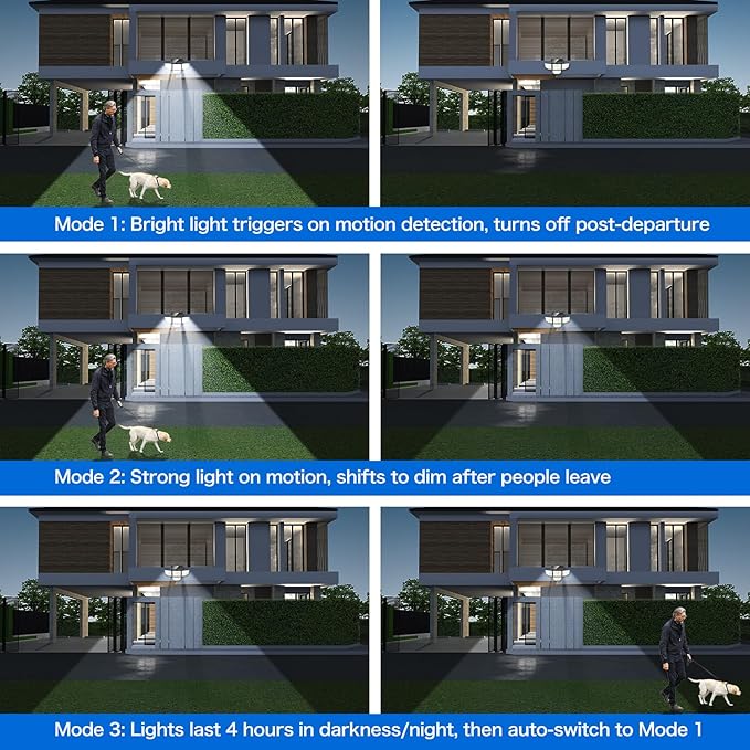 3000LM Solar Outdoor Lights - 2Packs 188 LED Security Lights with Remote Control, 4 Heads Motion Sensor Lights, IP65 Waterproof 270° Wide Angle Flood Wall Lights for Home Darkroom Backyard