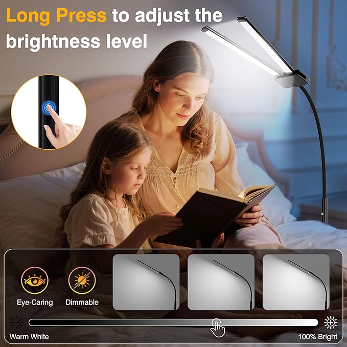 Cordless Rechargeable Floor Lamp, Adjustable Bright Reading Lamps Floor Standing, 15W Dual Head Gooseneck LED Bright Floor Lamp for Dark Rooms with 8000mAh Battery， IP54 Home Lighting