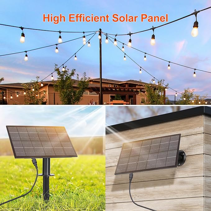 100FT Solar String Lights Outdoor Waterproof with Remote Control Solar Patio Lights 30+2 shatterproof LED E26 S14 Bulbs for Porch Garden Market Bistro Patio Backyard Fence