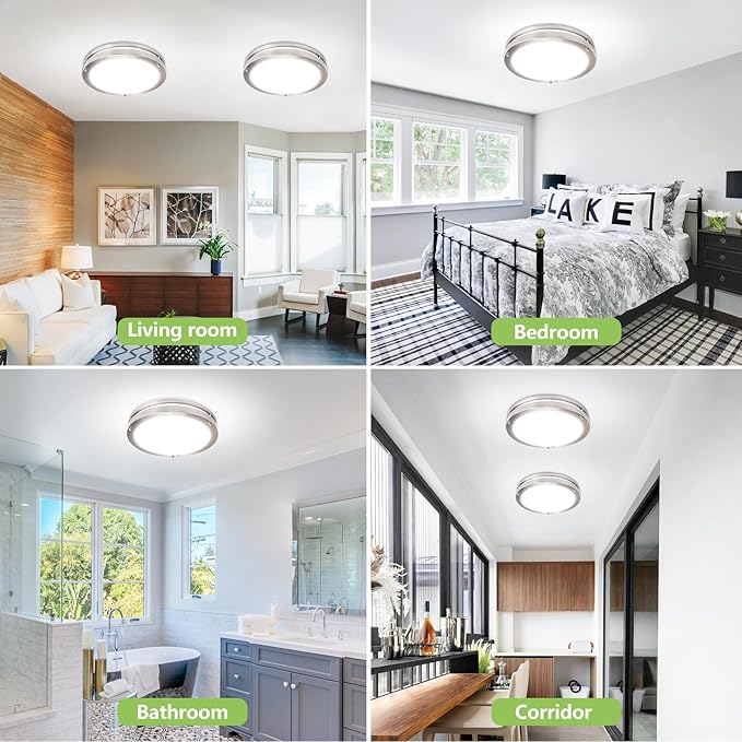 13 Inch Led Ceiling Light Fixture - 4 Pack 36W Flush Mount Ceiling Lights dimmable 3600LM 3000K/3500K/4000K/5000K/6000K Luxurious Nickel for Kitchen Hallway Stairwell Bedroom Bathroom - Aura Lighting