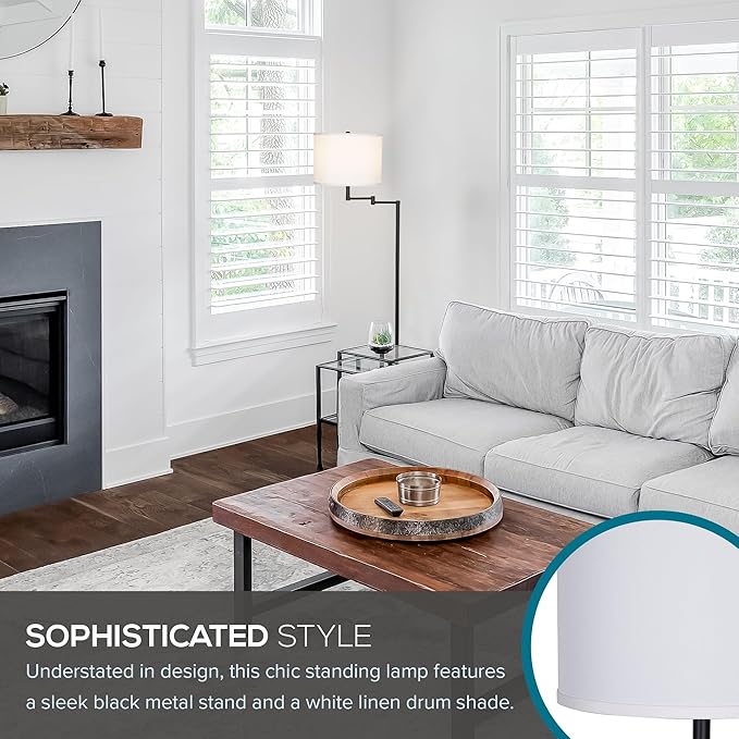 Catalina Lighting 24288-000 Traditional Swing Arm Floor Lamp for Office, Living Room, Dorm or Bedroom, Smart Home Compatible, Bulb Not Included, 60", Black