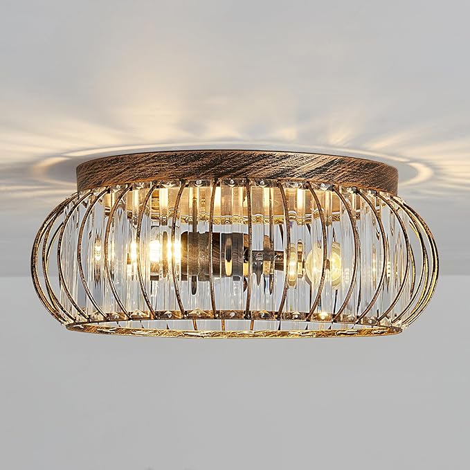 YYJLX Modern Crystal Ceiling Light Oil Rubbed Bronze Flush Mount Ceiling Light Fixture 3 Light Ceiling Chandelier for Hallway Bedroom Bathroom Foyer Living Room Dining Room Kitchen.