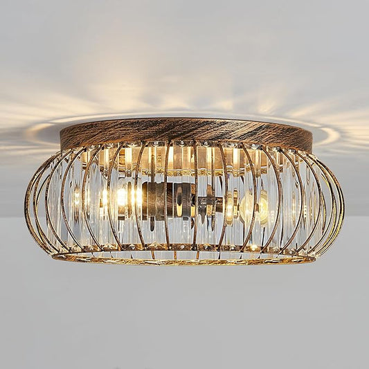 YYJLX Modern Crystal Ceiling Light Oil Rubbed Bronze Flush Mount Ceiling Light Fixture 3 Light Ceiling Chandelier for Hallway Bedroom Bathroom Foyer Living Room Dining Room Kitchen.