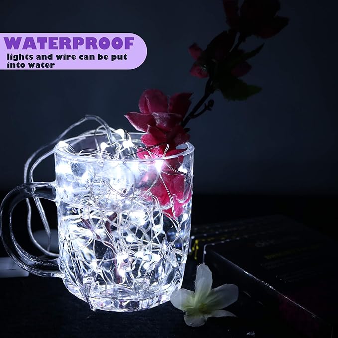 [12-Pack] 8 Modes Fairy String Lights with Timer, 20 LEDs Lights on 6.5ft Silver Wire,Fairy Lights Battery Powered 2xCR2032, 3 to 4 Days in the Timing, Party,Wedding,Christmas Table Decor,Cool White
