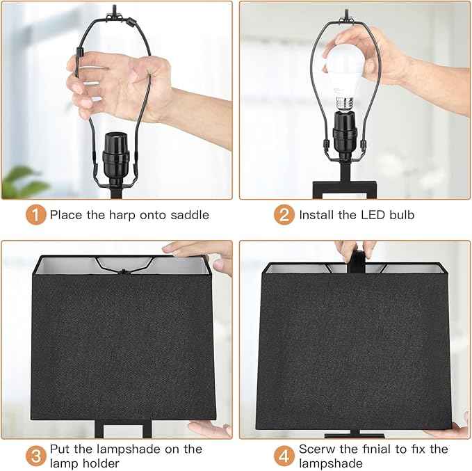 Touch Control Table Lamps Set of 2, Modern Bedside Lamps with 2 USB Charging Ports & AC Outlet, 3-Way Dimmable Wood Nightstand Lamp for Living Room Bedroom End Table Office Black(2 LED Bulbs Included)