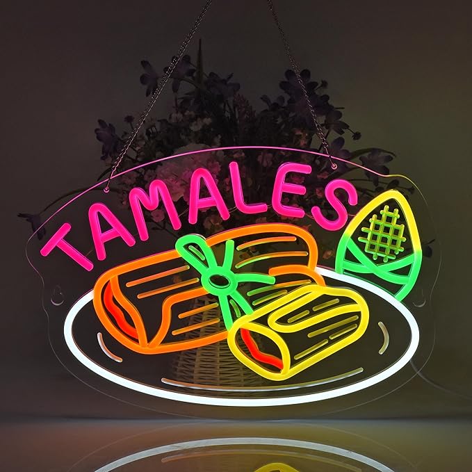 Tamales Neon Sign, Neon Lights Hanging Wall Art Decoration for Business Restaurant Store Shop Market Food Truck Home Decor, USB Powered Ultra Bright Dimmable,15.75×11.8inches
