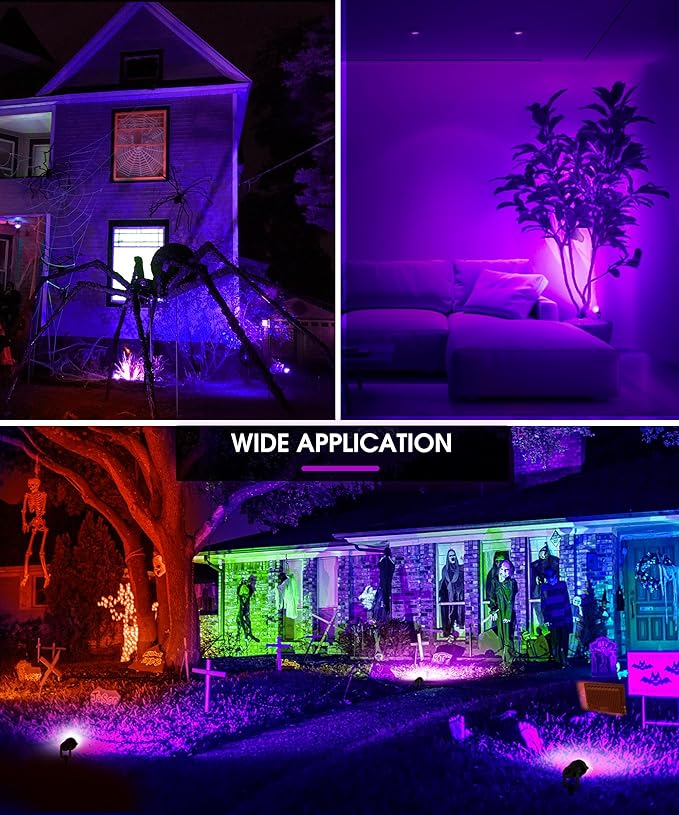 L LOHAS LED Christmas Spotlight Outdoor, Purple Halloween Spot Lights for Yard, Auto On/Off 5W 120V Landscape Lighting for House, Holiday, Trees, Decoration, 450LM IP66 Waterproof, UL Listed, 2 Pack - Aura Lighting
