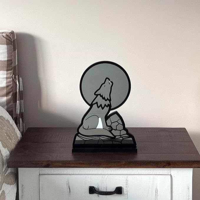 Wolf Infinity Mirror Night Light - LED Wolf Nightlight for Kids - USB-Powered with Dimmer Switch - 3D LED Infinity Light - Bedroom Decor for Boys, Girls & Teens - 10" x 14"