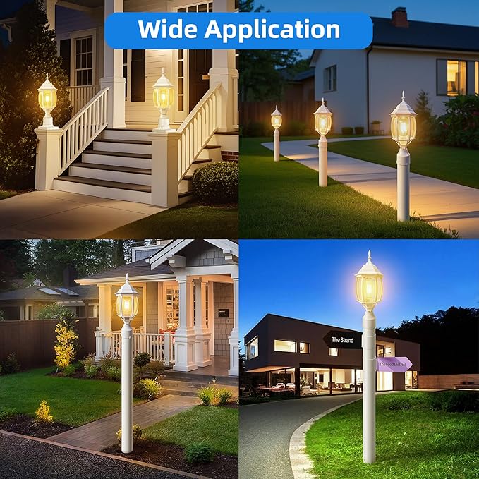 2 Pack White Outdoor Lamp Post for Patio Pathway, 17inch White Outdoor Post Light Fixture for House Pier Mount Outside Lighting Exterior Pole Lamp 17” Coach Light
