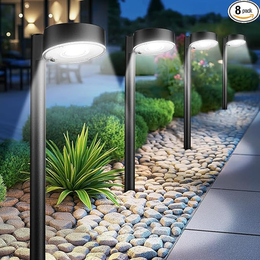 12 Pack Solar Pathway Lights Outdoor, 12 Brighter LED Solar Lights Outdoor Waterproof, Up to 12 Hrs Modern Path Light for Yard Garden Walkway Driveway Lawn, Cool White - Aura Lighting
