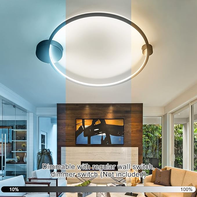 Modern LED Ceiling Light, Flush Mount Ceiling Light Fixture Black Dimmable LED Ceiling Lamps,Black Flush Mount Ceiling Light for Kitchen Island, Dining Room, Bedroom