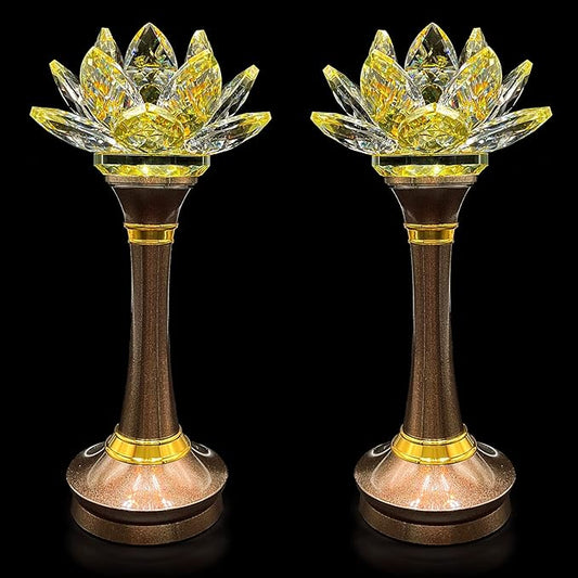 1 Pair Colorful LED Lotus Flower Lamp 7 Color Crystal Buddha Lamp for Cabinet Buddhist Altar - Light Control Crystal Decor Night Light -110V US Plug(10 inch)
