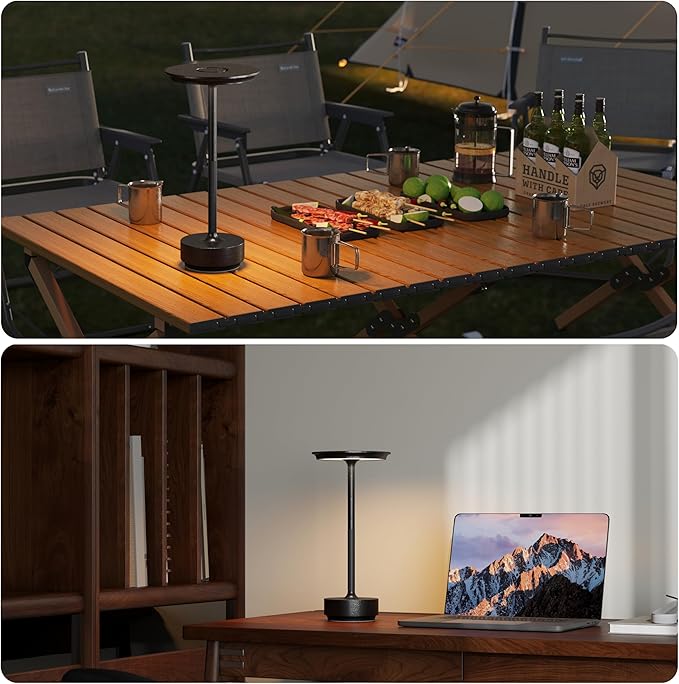 1 Pack Rechargeable Table Lamps Cordless, Portable 5000mAh Outdoor Table Light, 3 Color Stepless Dimming LED Table Lamp with Memory Function, for Home/Dinner/Patio/Restaurant.(Diamond Black)
