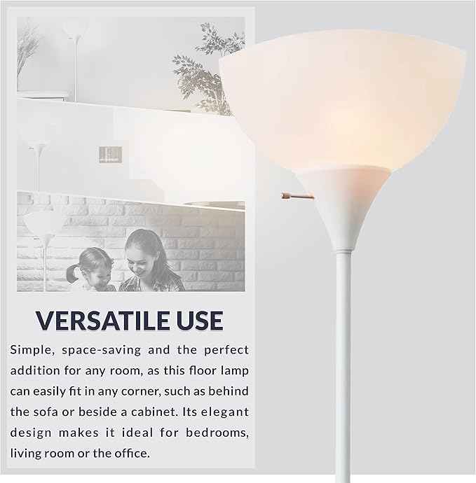 Newhouse Lighting NHFL-JO-WH Joey 71-inch Modern Standing, Torchiere Floor Lamp for Bedrooms, Living Room | Durable Floor Lamp for Home, Office, Reading (White)