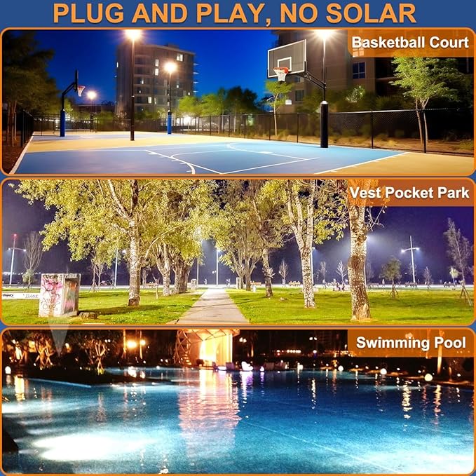 XXBSAZ 50W LED Security Flood Lights (2-Pack), 9000LM Super Bright for Home Safety, Easy 5-Min Plug-in, All-Weather IP66 Waterproof for Garages, Backyards, Driveways - Aura Lighting