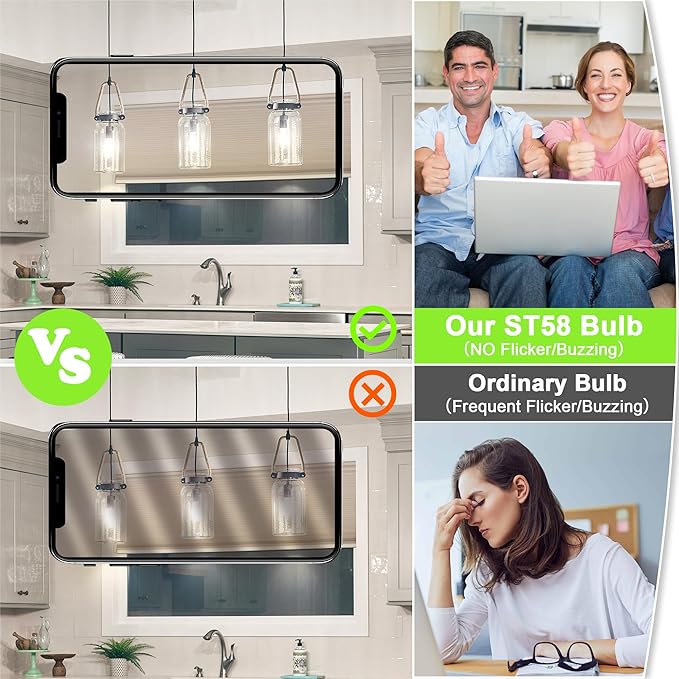 4-Pack Vintage Edison Bulbs 60W Equivalent, 850LM 6W LED Light Bulb Neutral White 4000K, ST58 Filament Lighting E26 Base, Non-Dimmable - Aura Lighting