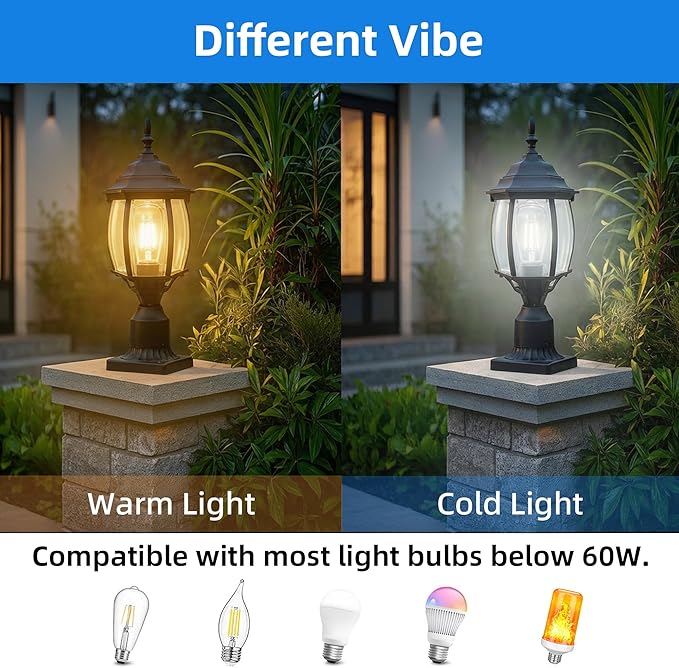 2 Pack Black Outdoor Lamp Post for Patio Pathway, 17inch Black Outdoor Post Light Fixture for House Pier Mount Outside Lighting Exterior Pole Lamp 17” Coach Light