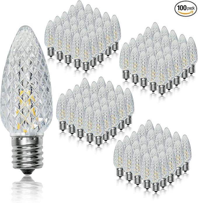 100 Pack C9 Led Replacement Christmas Light Bulb, 0.6W C9 Shatterproof Led Bulbs for Christmas String Light, E17 Intermediate Base, Commercial Grade Light Bulbs, Warm White 2700K
