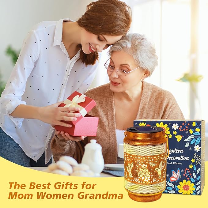 2 Pack Hummingbird Solar Lanterns Outdoor Waterproof Solar Garden Decor, Birthday Gifts for Christmas Women Mom Grandma, Metal Hanging Lights with Shepherd Hook for Yard Patio Pathway Backyard Porch - Aura Lighting