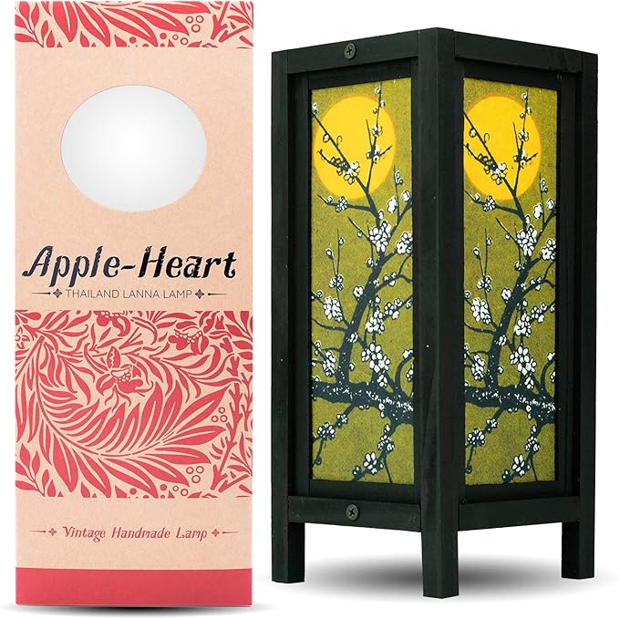 APPLE-HEART RED Berry Thailand Lanna LAMP Moon Sakura Table Lamp Lighting Shades Floor for Bedroom Modern Vintage Handmade Asian Oriental Wood Bedside Gift Art Home Garden Christmas I3M