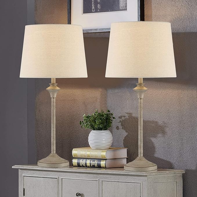 Maxax Farmhouse Buffet Table Lamps Set of 2 for Living Room, 26" Brown Bedside Nightstand Lamps with Oatmeal Fabric Shade Metal Base Decor for Bedroom, Living Room, Office, Kids Room