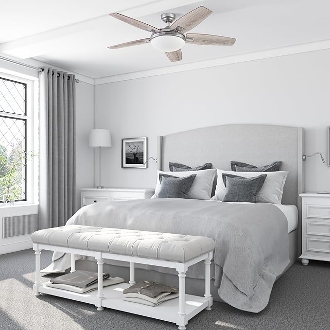 Honeywell Ceiling Fans Carmel Modern 48 Inch Ceiling Fan with Light, Remote Control Fan, LED Indoor Fan with 5 Blades, Gray Oak and Brown Chestnut Blade Finish Options, Silver (51627-01)