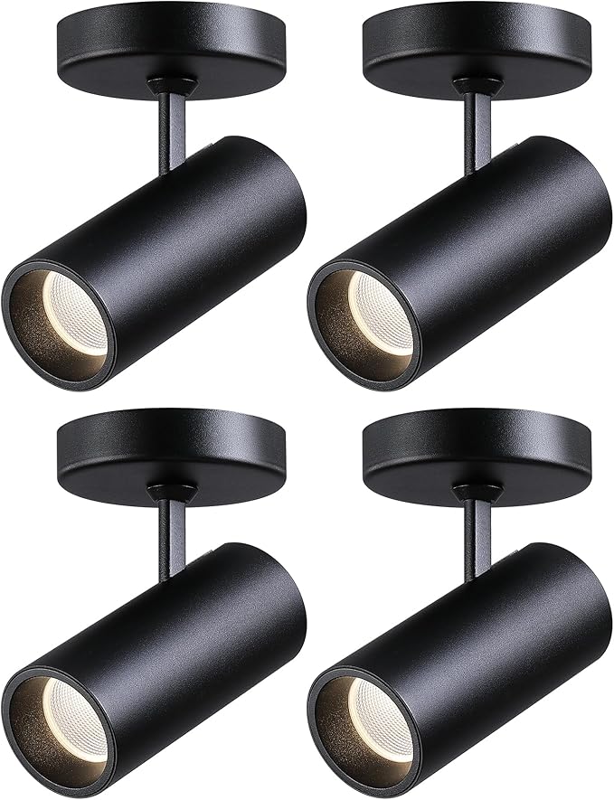 12W LED Dimmable Ceiling Spotlight Indoor - Adjustable Surface Accent Lamp for Corridor, Living Room, Warm White 3000K, CRI 97, Anti-Glare Picture Artwork Spot Light, Black 4 Packs