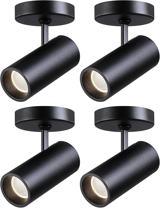 12W LED Dimmable Ceiling Spotlight Indoor - Adjustable Surface Accent Lamp for Corridor, Living Room, Warm White 3000K, CRI 97, Anti-Glare Picture Artwork Spot Light, Black 4 Packs
