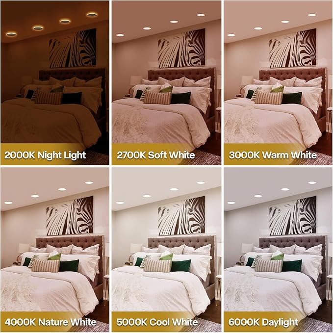 1 Pack 4 Inch LED Can Lights with Night Light, 5CCT Retrofit Recessed Lighting Selectable 2700K-6000K Dimmable, 9W=55W, 630LM Downlight with Metal Smooth Trim - ETL and Energy Star