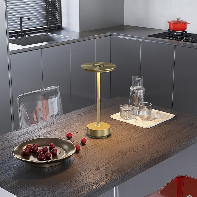 1 Pack Cordless Table Lamps Rechargeable, Portable 5000mAh Battery Operated Lamp, 3 Color Stepless Dimming LED Table Light with Memory Function, for Outdoor/Dinner/Patio/Restaurant.(Gold)