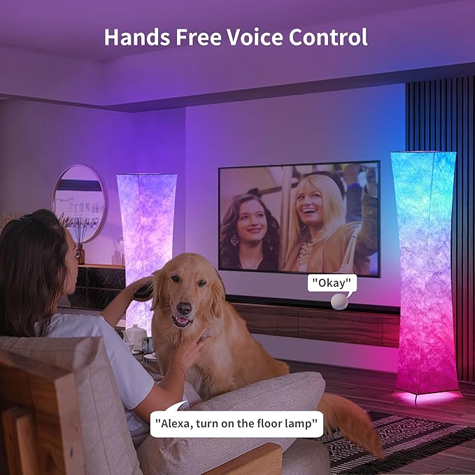 chiphy Floor lamp, RGB Standing Lamps for Bedroom, 7 Colors Changing and Dimmable LED Bulbs, Remote Control and White Fabric Shade, Modern Light for Living Room and Play Room