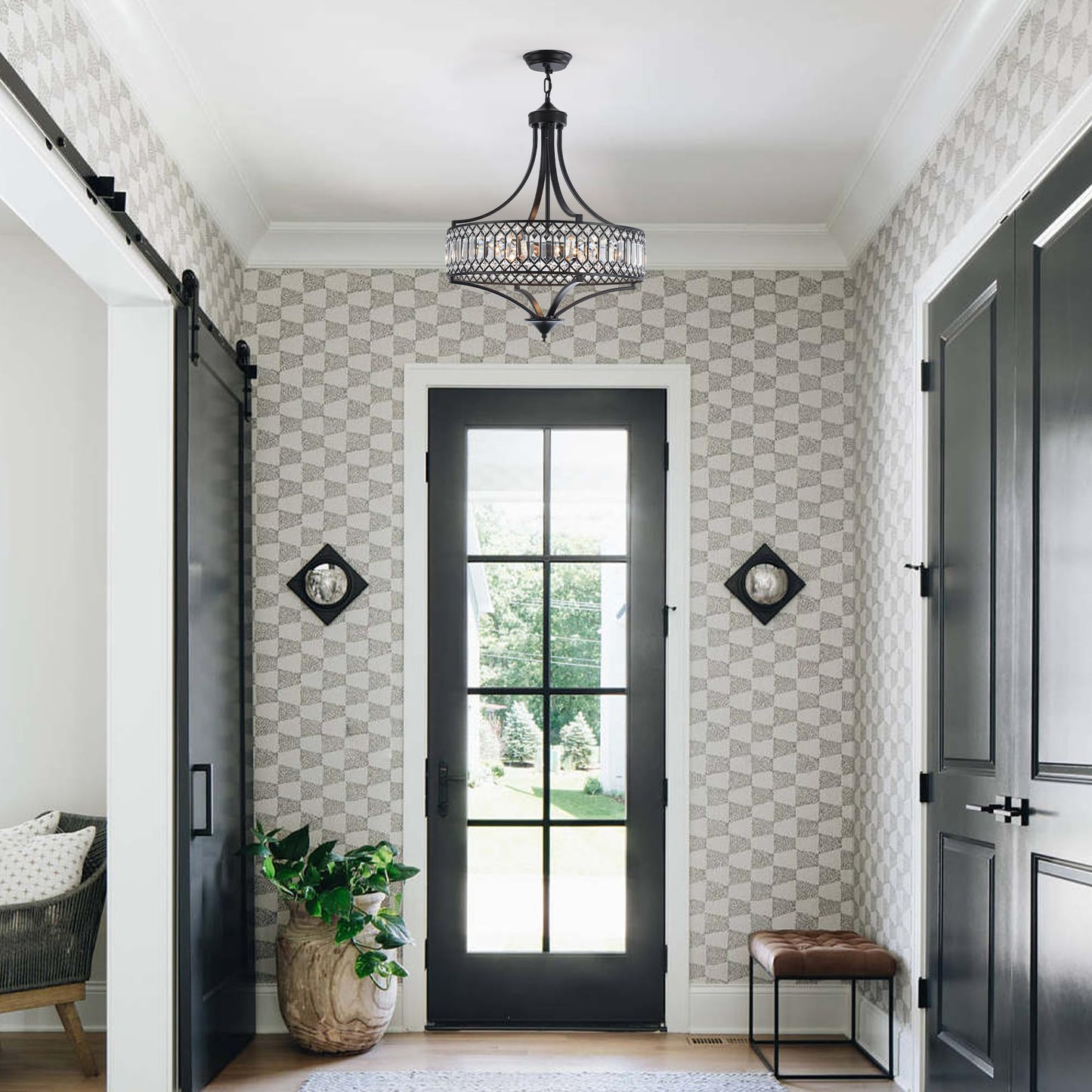 20" Black Crystal Chandeliers for Dining Room