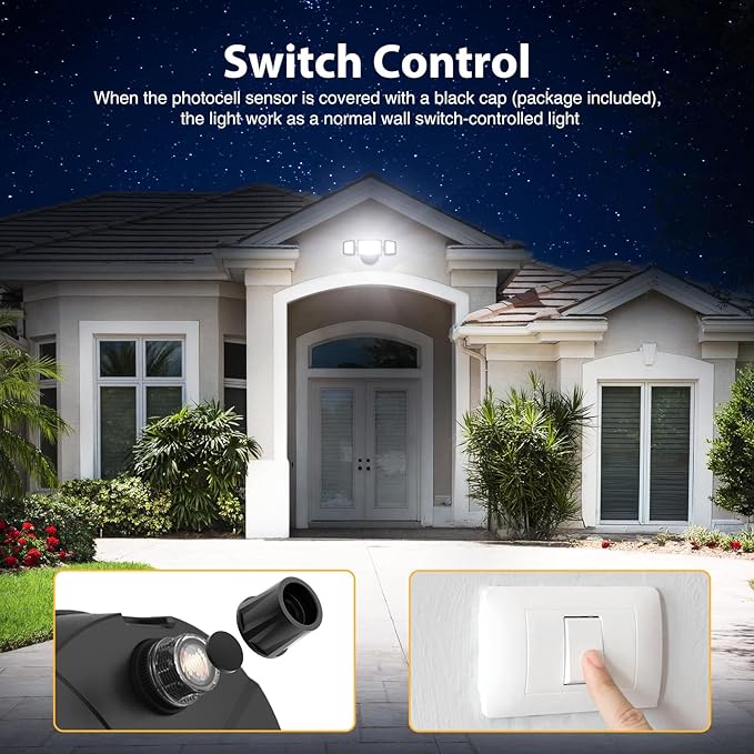 Onforu 70W LED Dusk to Dawn Flood Lights, 7000LM Black Exterior Security Outdoor Lighting,IP65 Waterproof Outdoor 3 Adjustable Heads Photocell Light Fixture,6500K Floodlight for Garage,Patio,Yard