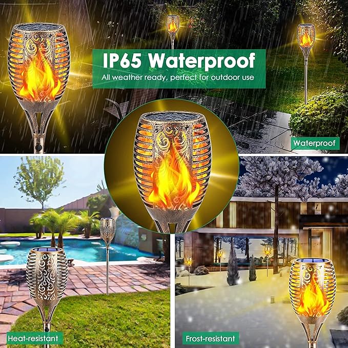 TomCare Solar Lights Outdoor 99 LED Higher & Larger Flickering Flame Solar Torch Lights 43" Decorative Waterproof Solar Powered Pathway Landscape Lighting for Garden Patio Yard, 4Pack (Bronze)