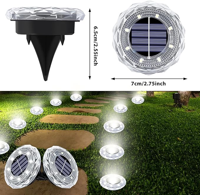 Solar Ground Lights 8 Pack Waterproof Outdoor Solar Lights for Yard Led Solar Garden Lights Bright Solar Powered Disc Light In-Ground Landscape Lighting for Patio Pathway Walkway Driveway, White