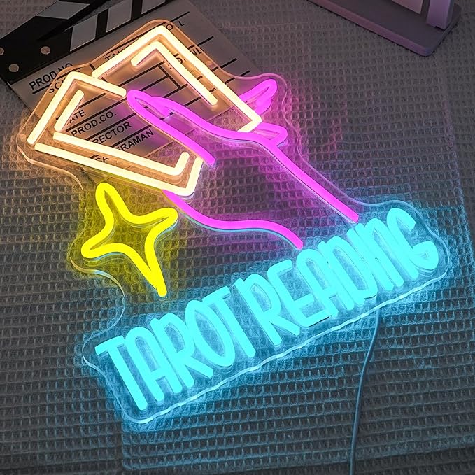 Tarot Reading Neon Sign for Wall Decor Tarot Neon Light Divination LED Neon Sign Colorful Led Neon Light for Tarot Hall Card Studio Bedroom Shop Decoration