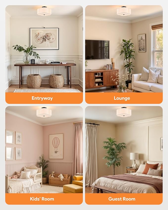 VONLUCE Semi-Flush Mount Ceiling Light, 12.8" Modern 4-Light Ceiling Light Fixture with White Clover-Shaped Shade 4 E26 Sockets for Bedroom Entryway Living Room, Black Finish, ETL Certificated - Aura Lighting