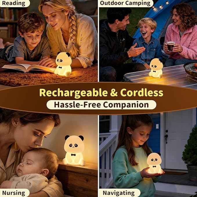 Panda Lamp for Kids Room, Pat Control Panda Light for Breastfeeding, Silicone Night Light Nursery Bedside Lamp, Rechargeable Touch Table Lamp with RGB Mode for Bedrooms/Living Room/Decor/Gift