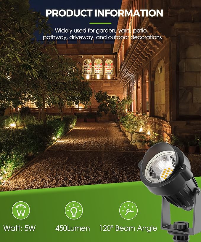 L LOHAS LED Outdoor Landscape Lighting, Auto On/Off 3000K Low Voltage Landscape Lighting, IP66 Waterproof Spot Lights for Yard, Outside, Garden, House, Pathway, Plant, Holiday Decor (10 Pack) - Aura Lighting