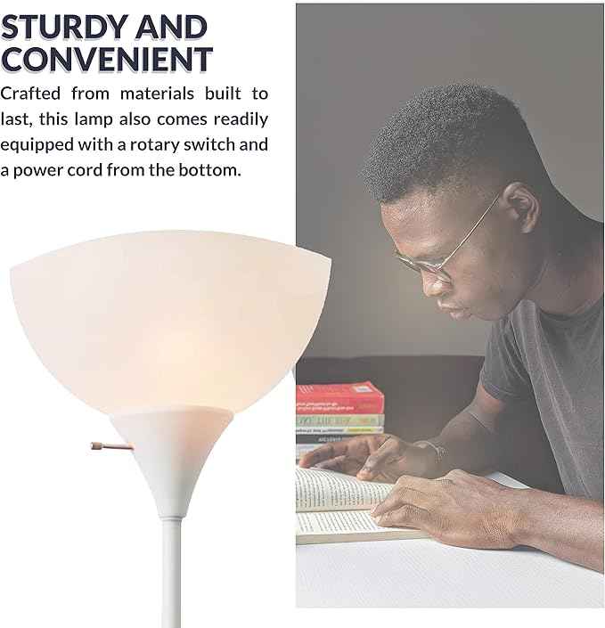 Newhouse Lighting NHFL-JO-WH Joey 71-inch Modern Standing, Torchiere Floor Lamp for Bedrooms, Living Room | Durable Floor Lamp for Home, Office, Reading (White)