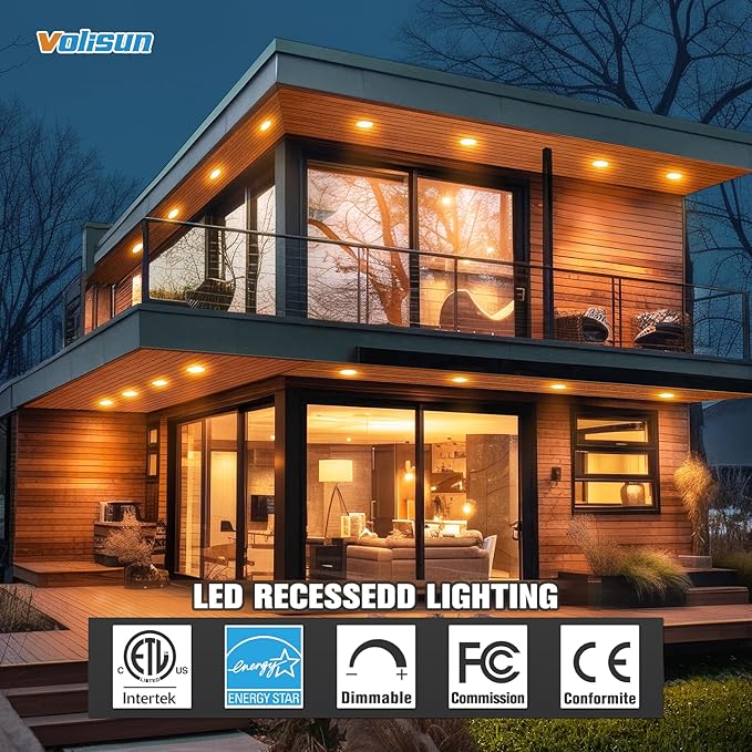 VOLISUN 24 Pack 4 inch Recessed Lighting, 5CCT LED Recessed Light Black, 2700K-5000K Selectable, 9.5W Eqv 80W, 810LM Dimmable Canless Wafer Downlight, LED Ceiling Light ETL Certificated