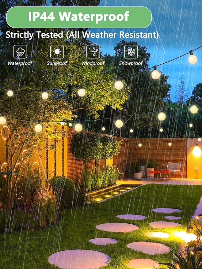 25Ft Frosted White String Lights with 27 G40 Globe Light Bulbs, Frosted Outdoor String Lights for Backyard Porch Balcony Party Wedding Umbrella, G40 5 Watt Bulbs E12 Base- Black Wire