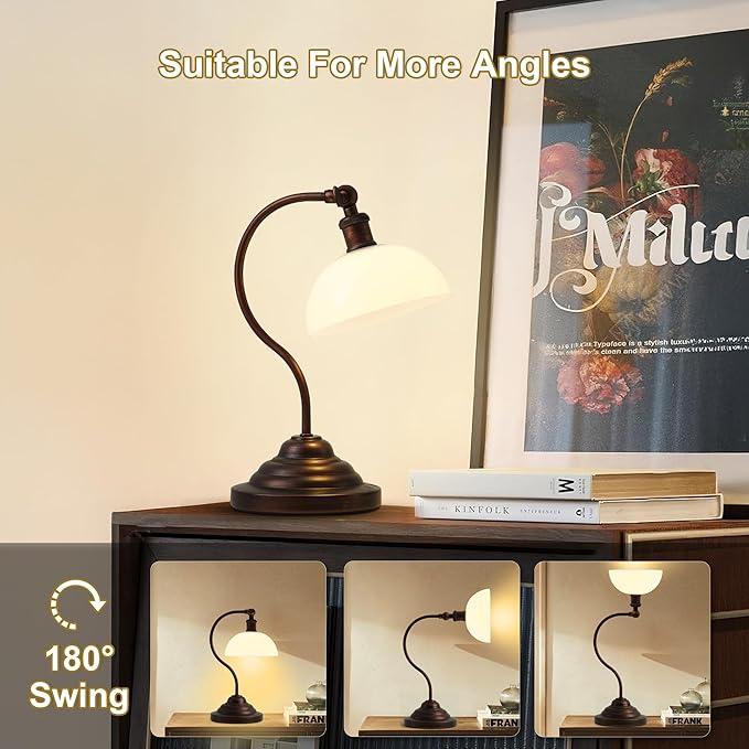 Cordless LED Table Lamp, 180° Swing Arm Desk Lamp, Rechargeable, Dimmable/3 Color/Memory Function, Vintage Rechargeable Table Light for Living Room,Bedroom,Bedside, Oil Rubbed Bronze - Aura Lighting