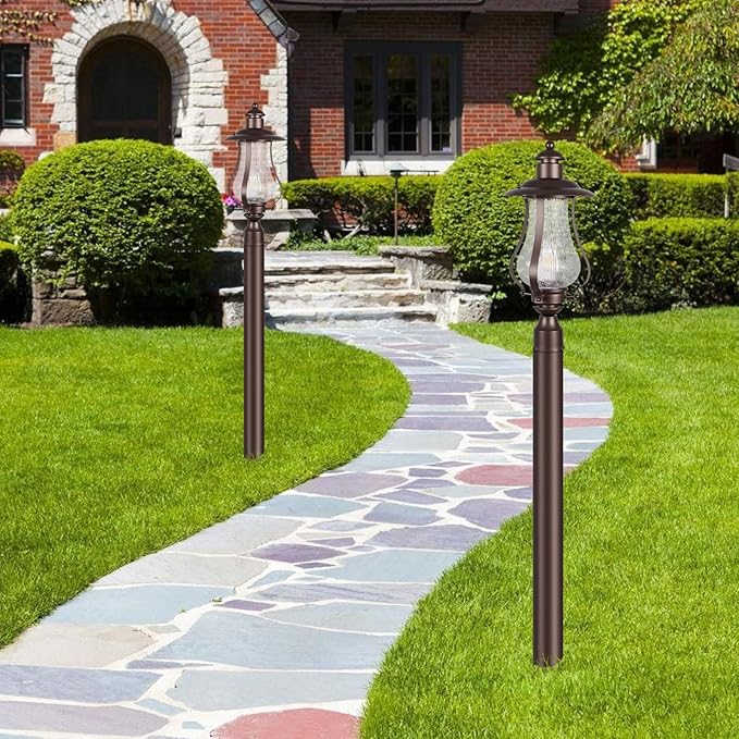 Treekee Outdoor Post Light Fixture, Vintage Brown Pole Lantern with Wood Grain Glass, Farmhouse Exterior Post Lamp with E26 Socket for Garden, Pathway, Patio, Porch, Courtyard, Driveway, Street - Aura Lighting