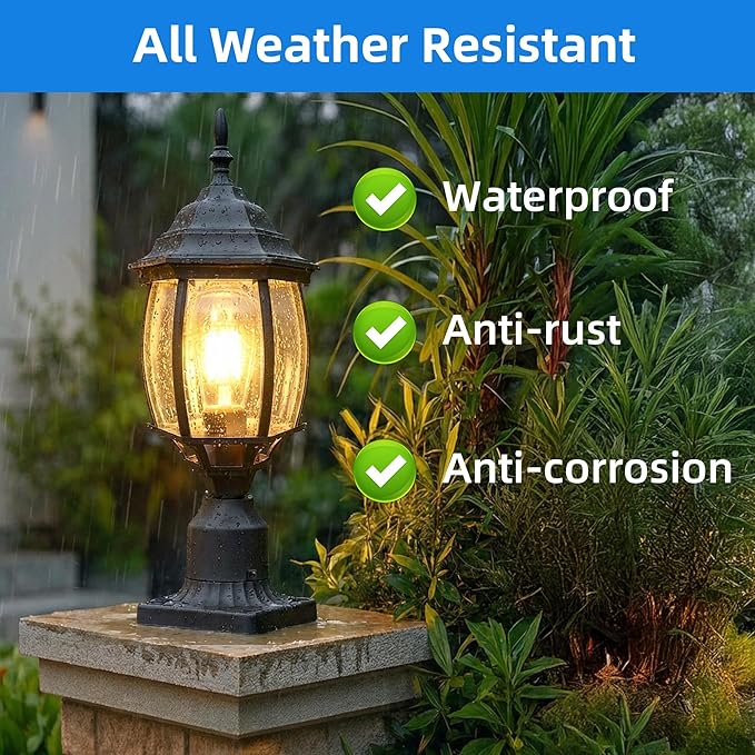 2 Pack Black Outdoor Lamp Post for Patio Pathway, 17inch Black Outdoor Post Light Fixture for House Pier Mount Outside Lighting Exterior Pole Lamp 17” Coach Light