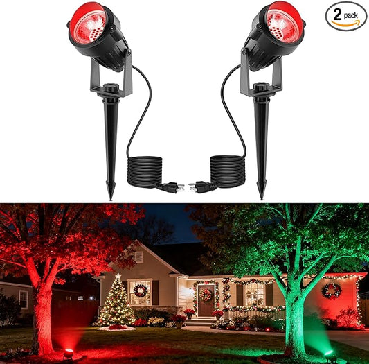 L LOHAS LED Christmas Spotlight Outdoor, Red Spot Lights for Yard, Auto On/Off 5W 120V Landscape Lighting for House, Holiday, Trees, Decoration, 450LM IP66 Waterproof, UL Listed, 2 Pack - Aura Lighting