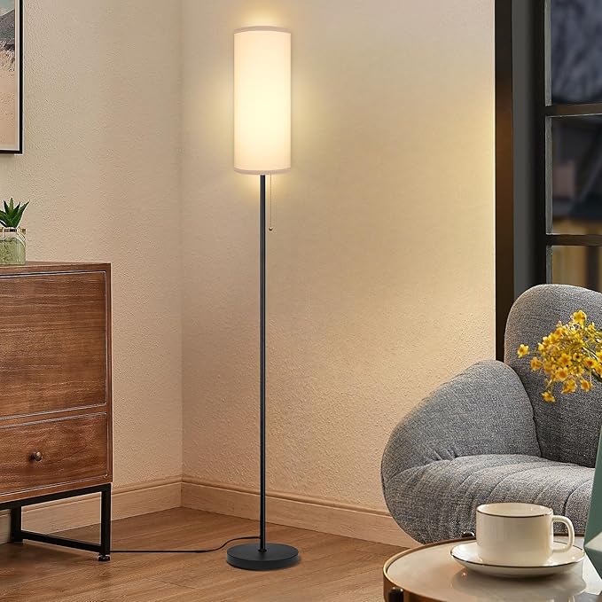 Floor Lamp for Living Room, Modern Standing Lamps with Lampshade, Minimalist Tall Lamp with Chain Switch for Living Room, Bedroom, Kids Room, Office,Standing Lamp LED Bulb Included (White Shade) - Aura Lighting