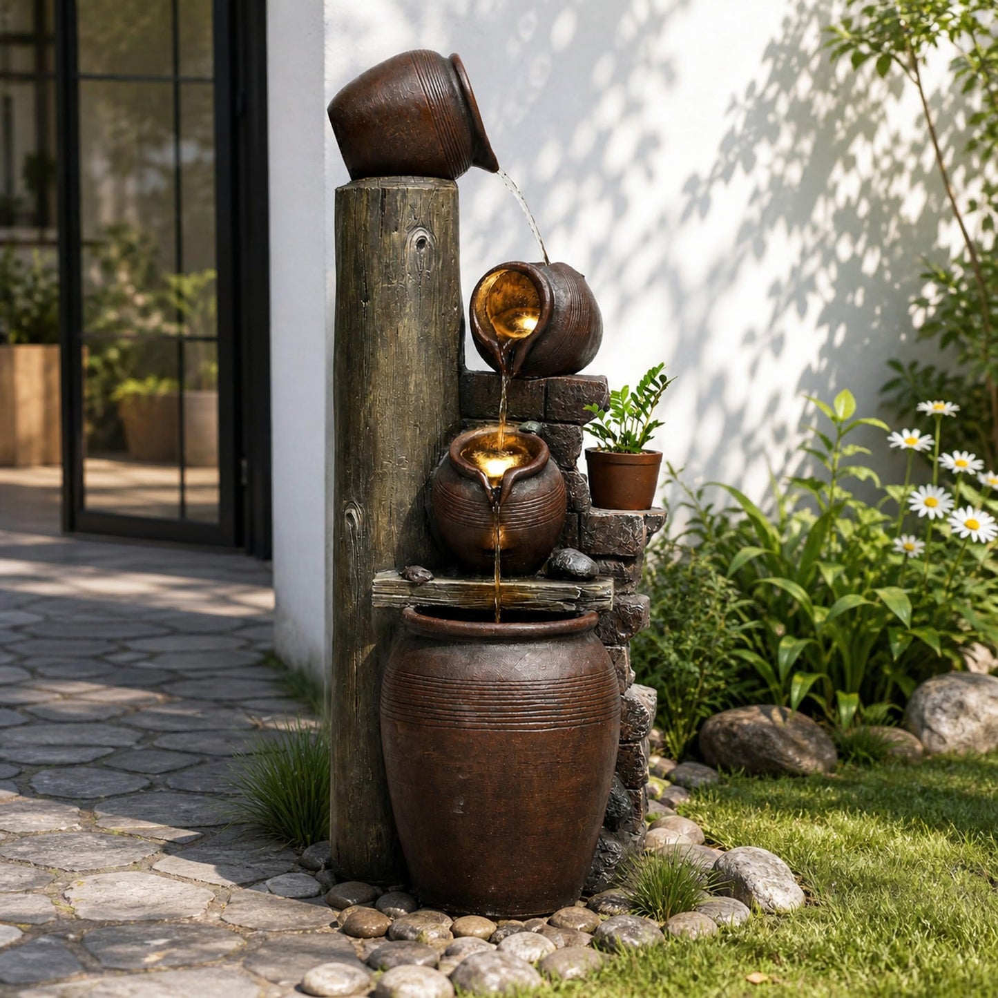 AUTODAYA 40" H Oversized Outdoor Fountain with LED Lights 4