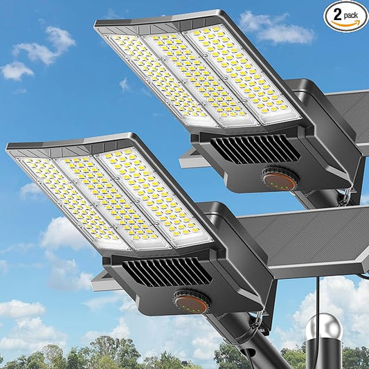 Deepn 10000W Solar Street Lights Outdoor Commercial Parking Lot Lights Aluminum LED Security Flood Light with Motion Sensor & Dusk to Dawn, Solar Outdoor Lights Waterproof for Yard, SZ3000, 2 Pack