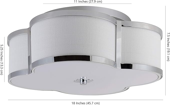 JONATHAN Y 13" Chrome Modern Scalloped LED Flush Mount Ceiling Light Fixture, White Linen Shade Quatrefoil Chandelier for Bedroom Living Room Kitchen Hallway Foyer (JYL9508A)